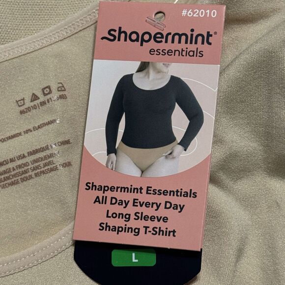 SHAPERMINT Essentials All Day Every Day Long Sleeve Tee Shapewear Chai NWT Large - Picture 6 of 10